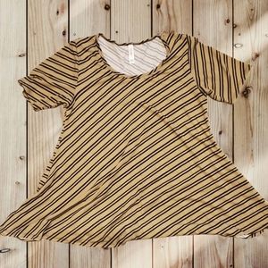 Lularoe Perfect Tee M Khaki Tan Black Stripe